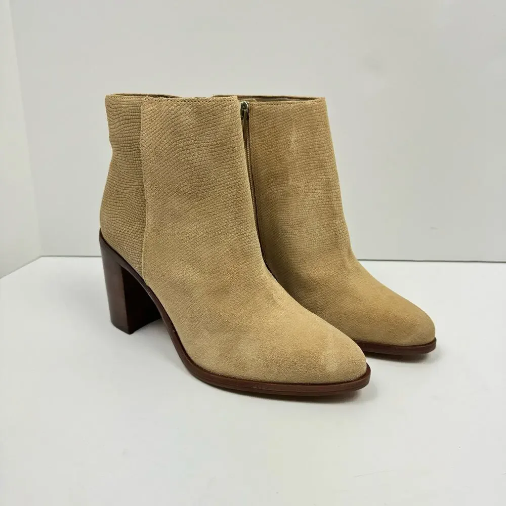 NEW Vince Camuto Paitrilla Tan Suede Snake Skin Print Zip Up Bootie Ankle Boots